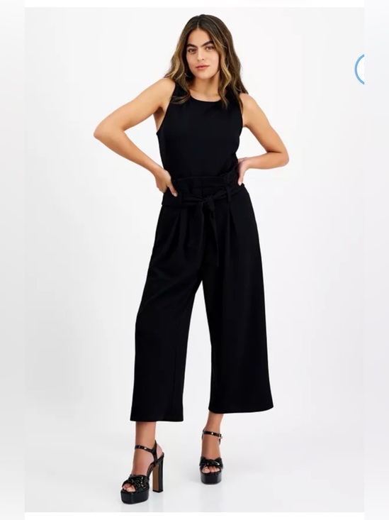 Bar III Pants - MACY’S Bar III® Black Sleeveless Belted Jumpsuit with Pockets Size Petite Small